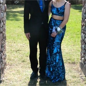 2 piece sequence prom dress